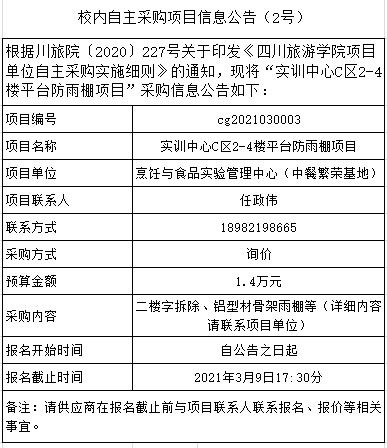 校內自主采購項目信息公告 2號 四川旅游學院