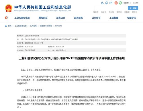 工信部 2021年新型信息消費示范項目申報工作啟動